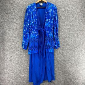 Moonlight Top Women M Medium Blue Floral Tie Up Long Sleeve Rayon Breathable